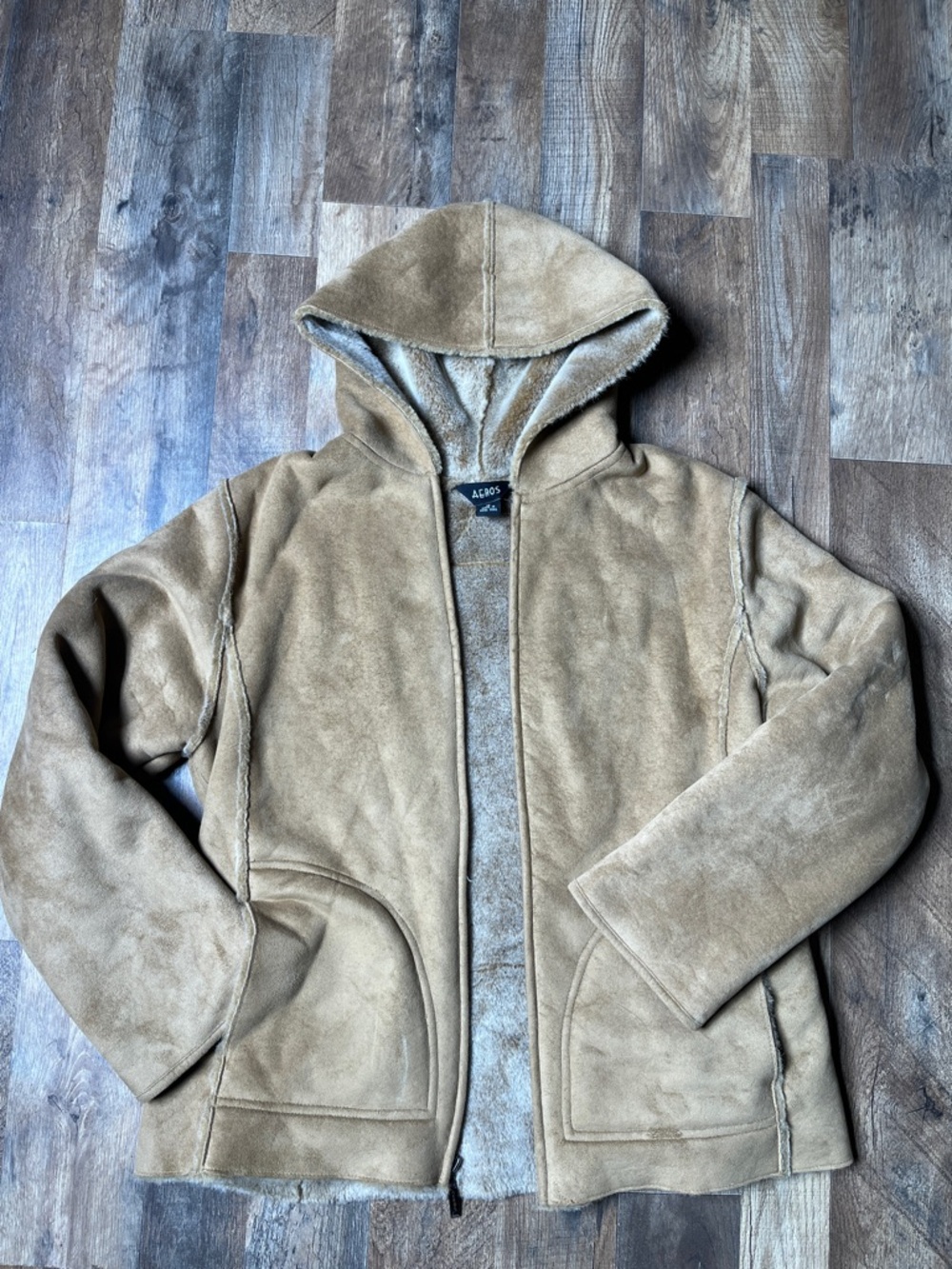 Cozy Tan Hooded Faux Fur Suede Jacket